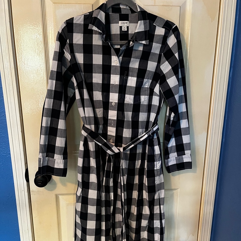 J. Crew navy/white checkered shirt dress